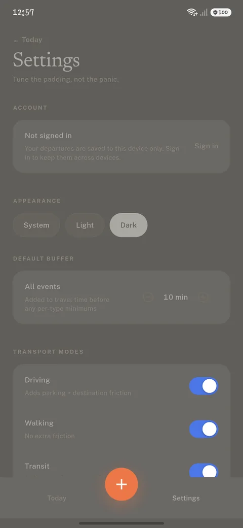 Settings, including default buffer and alert stages.